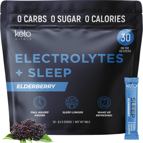 Keto Vitals Sleep Drink Electrolyte Sleep Powder Packets - Fast-Acting Sleep Blend of Melatonin 3mg, GABA, L-Theanine, & Ashwagandha - Elderberry, 30 Count